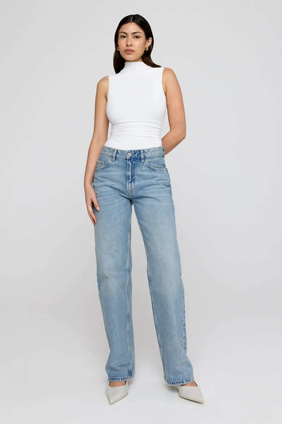 365 Ruched Side Mock Neck Top - Coconut Milk