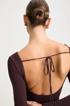 365 Ruched Side Open Back Long Sleeve Top - Mulled Wine