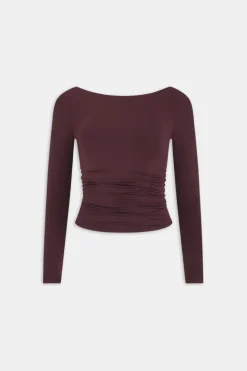 365 Ruched Side Open Back Long Sleeve Top - Mulled Wine