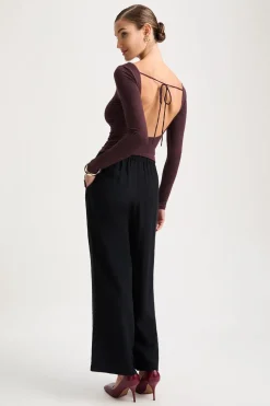 365 Ruched Side Open Back Long Sleeve Top - Mulled Wine