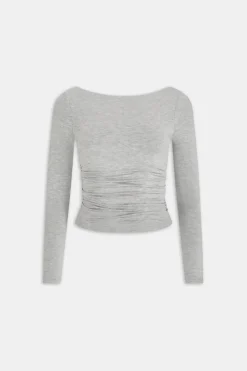 365 Ruched Side Open Back Long Sleeve Top - Grey Marl