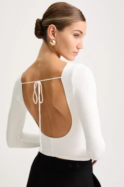 365 Ruched Side Open Back Long Sleeve Top - Coconut Milk