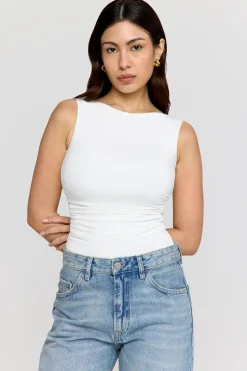 365 Ruched Side Open Back Top - Coconut Milk
