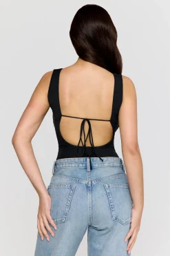 365 Ruched Side Open Back Top - Shadow Black