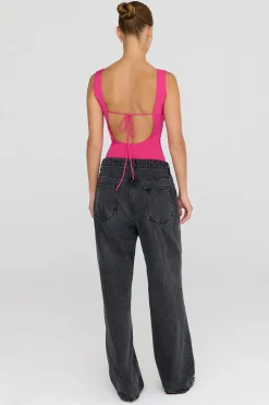 365 Ruched Side Open Back Top - Hot Pink