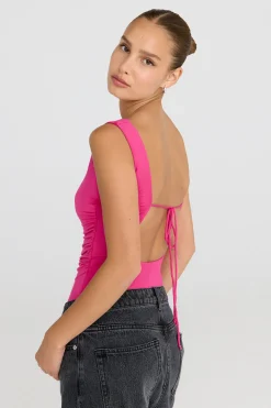 365 Ruched Side Open Back Top - Hot Pink