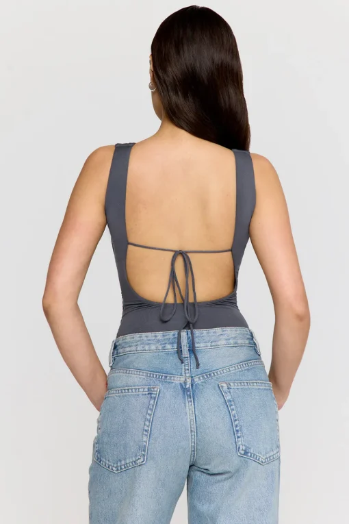 365 Ruched Side Open Back Top - Graphite