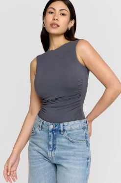 365 Ruched Side Open Back Top - Graphite