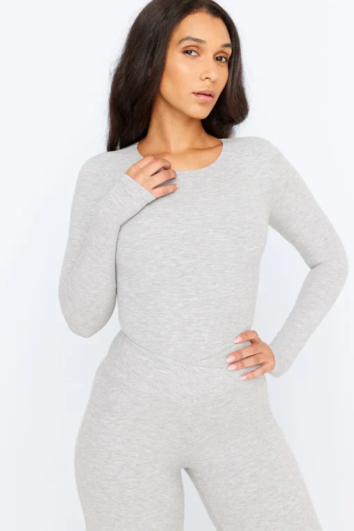 365 Sculpting Lounge Long Sleeve Bodysuit - Grey Marl