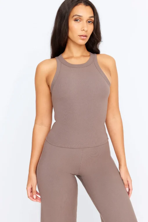 365 Sculpting Lounge Racer Tank - Mocha