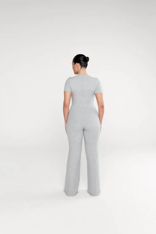 365 Sculpting Lounge Short Sleeve Wide Leg Jumpsuit - Grey Marl