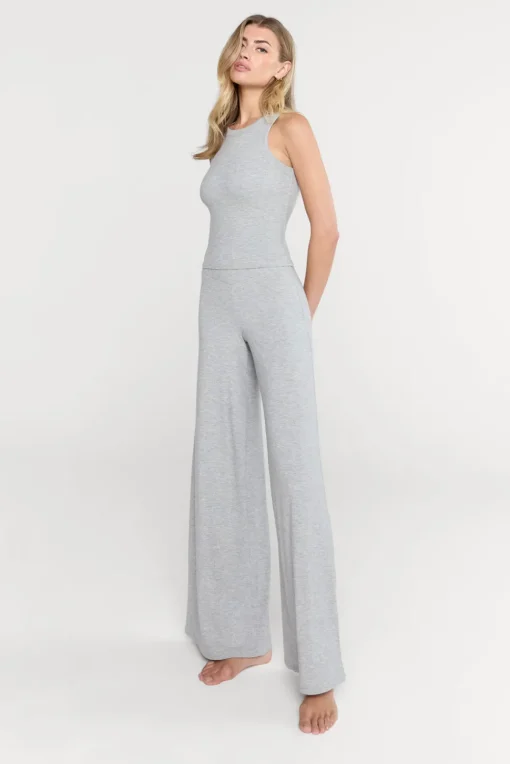 365 Sculpting Lounge Wrap Waist Wide Leg Trousers - Grey Marl
