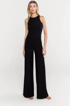 365 Sculpting Lounge Wrap Waist Wide Leg Trousers - Shadow Black