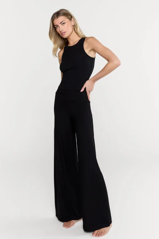 365 Sculpting Lounge Wrap Waist Wide Leg Trousers - Shadow Black