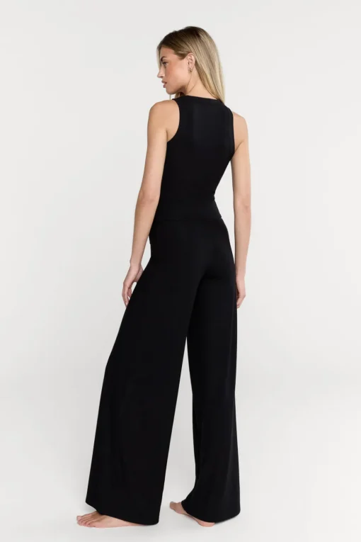 365 Sculpting Lounge Wrap Waist Wide Leg Trousers - Shadow Black