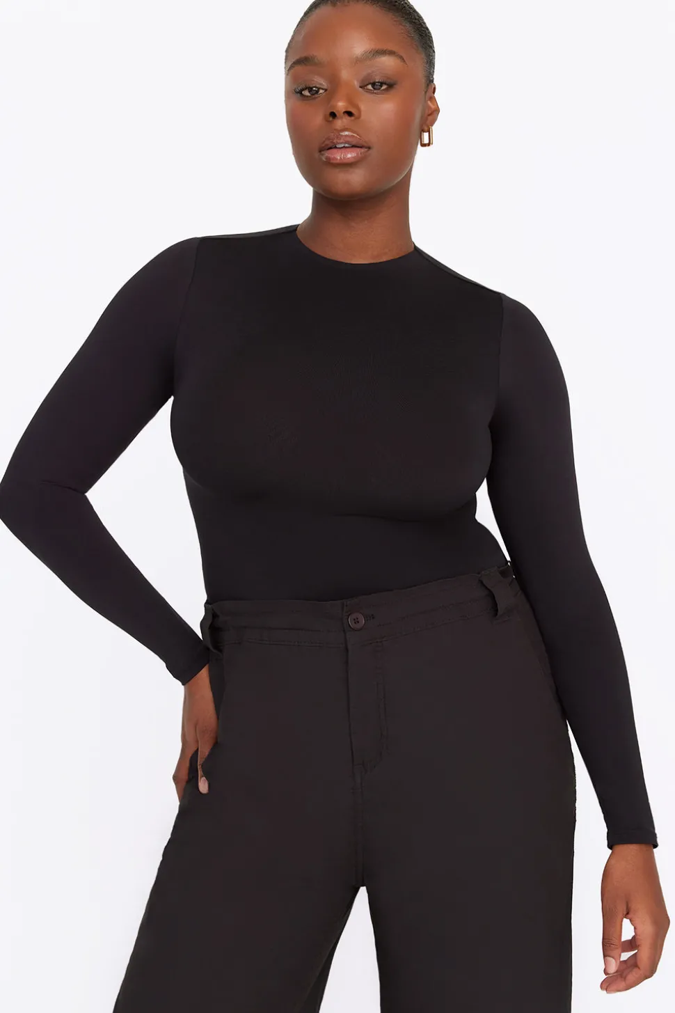 365 Second Skin Mock Neck Long Sleeve Bodysuit - Shadow Black