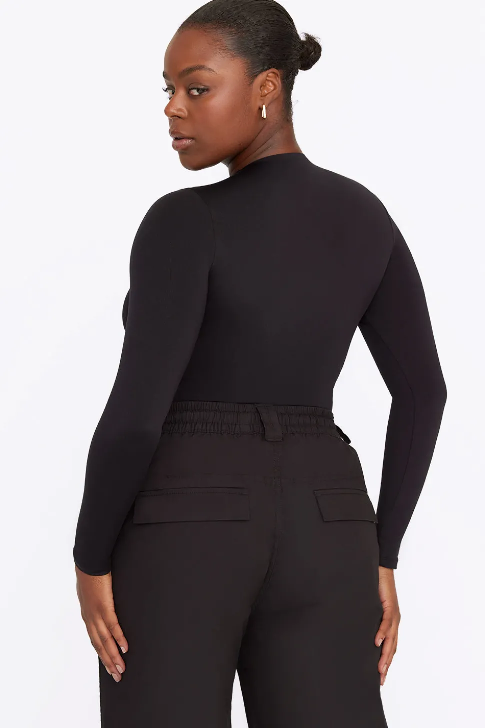 365 Second Skin Mock Neck Long Sleeve Bodysuit - Shadow Black