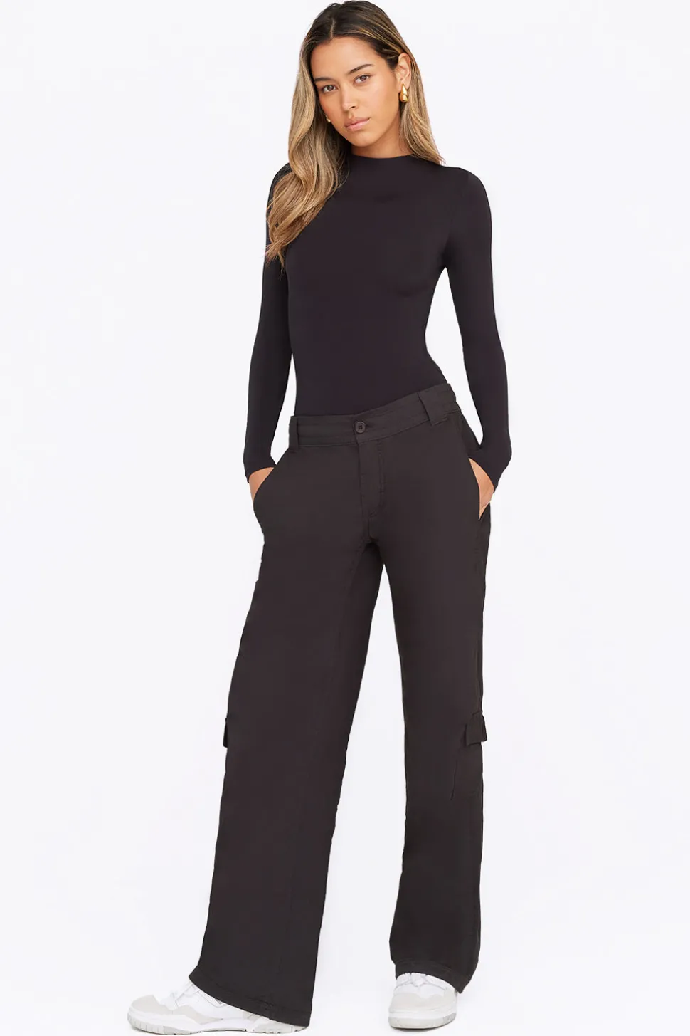 365 Second Skin Mock Neck Long Sleeve Bodysuit - Shadow Black