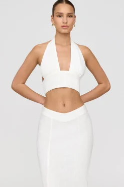 Algarve Linen Blend Multiway Halter Crop Top - Coconut Milk