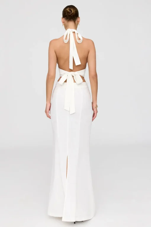 Algarve Linen Blend Multiway Halter Crop Top - Coconut Milk