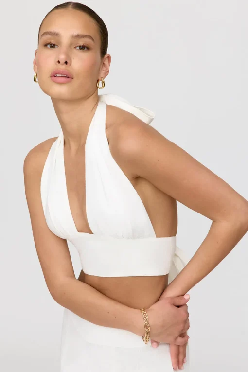 Algarve Linen Blend Multiway Halter Crop Top - Coconut Milk