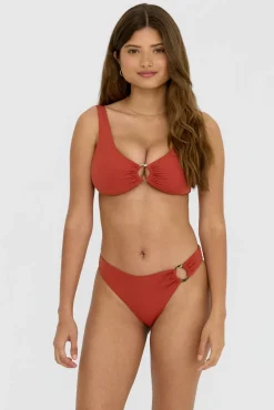 Aphrodite Plunge Neck Ring Bikini Top - Rust Orange