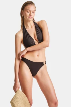 Asymmetric Gold Ring Bikini Bottom - Espresso