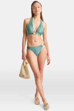 Asymmetric Gold Ring Bikini Bottom - Teal