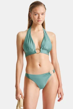 Asymmetric Gold Ring Bikini Bottom - Teal