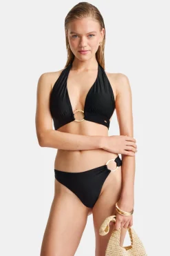 Asymmetric Gold Ring Bikini Bottom - Black Onyx