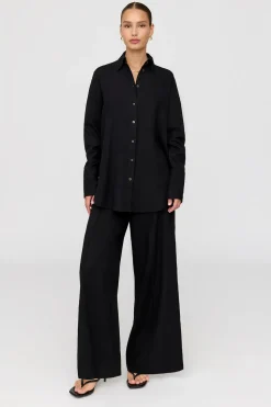 Athens Linen Blend Tailored Wide Leg Trousers - Shadow Black