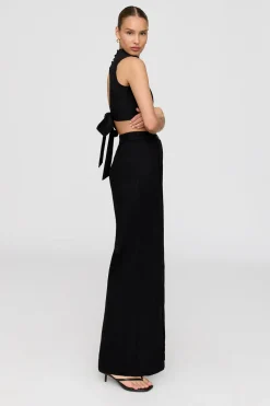 Athens Linen Blend Tailored Wide Leg Trousers - Shadow Black