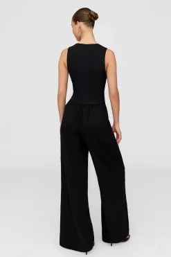 Athens Linen Blend Tailored Wide Leg Trousers - Shadow Black