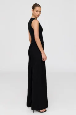 Athens Linen Blend Tailored Wide Leg Trousers - Shadow Black