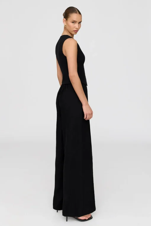 Athens Linen Blend Tailored Wide Leg Trousers - Shadow Black