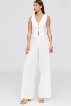 Athens Linen Blend Tailored Wide Leg Trousers - Coconut Milk