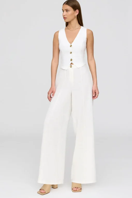 Athens Linen Blend Tailored Wide Leg Trousers - Coconut Milk