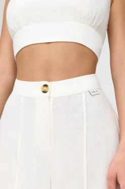 Athens Linen Blend Tailored Wide Leg Trousers - Coconut Milk