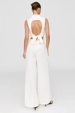 Athens Linen Blend Tailored Wide Leg Trousers - Coconut Milk