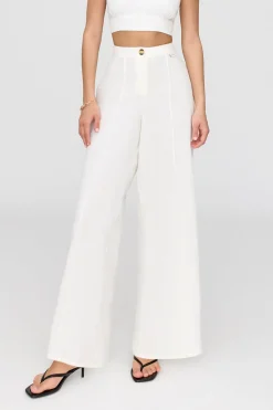 Athens Linen Blend Tailored Wide Leg Trousers - Coconut Milk