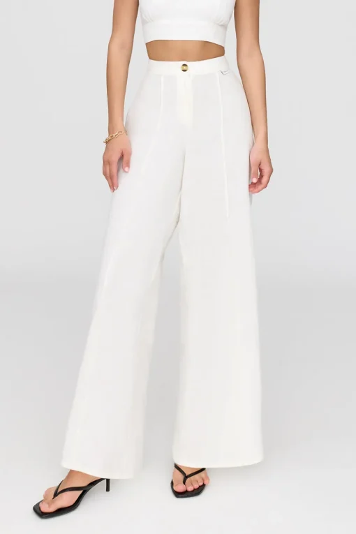 Athens Linen Blend Tailored Wide Leg Trousers - Coconut Milk