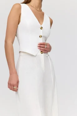 Athens Linen Blend Tailored Wide Leg Trousers - Coconut Milk