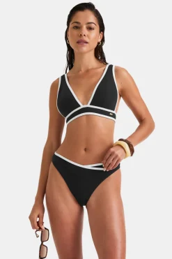 Contrast Plunge Bikini Top - Shadow Black And Coconut Milk