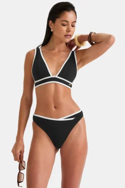 Contrast Plunge Bikini Top - Shadow Black And Coconut Milk