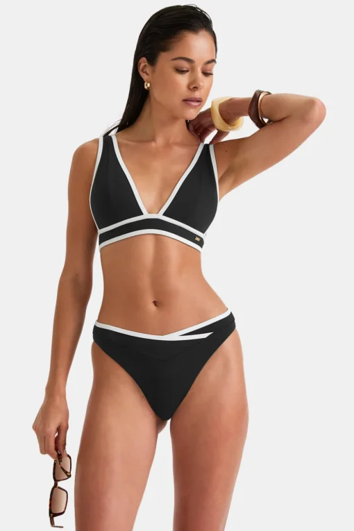 Contrast Plunge Bikini Top - Shadow Black And Coconut Milk