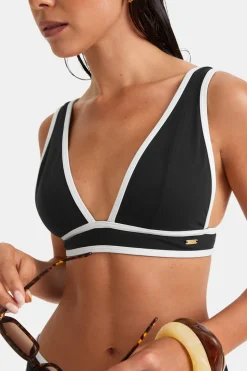 Contrast Plunge Bikini Top - Shadow Black And Coconut Milk