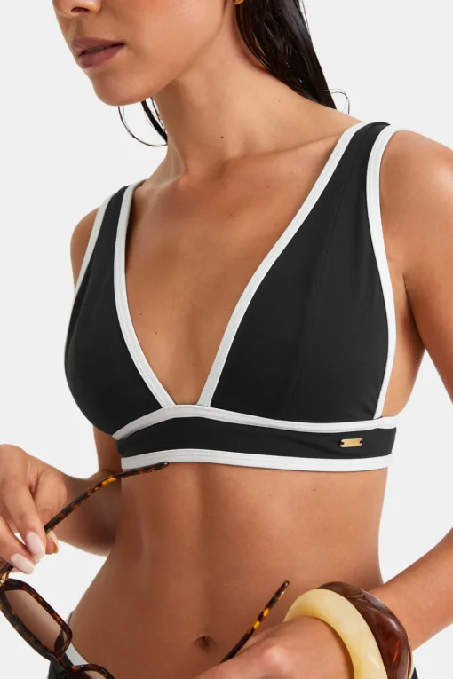 Contrast Plunge Bikini Top - Shadow Black And Coconut Milk