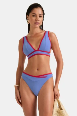 Contrast Plunge Bikini Top - Blue