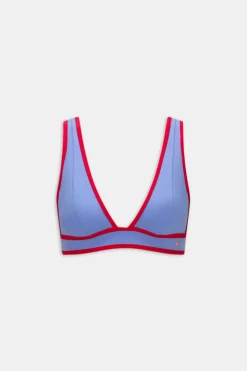 Contrast Plunge Bikini Top - Blue