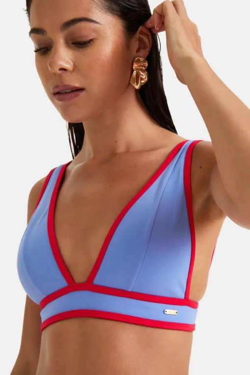 Contrast Plunge Bikini Top - Blue
